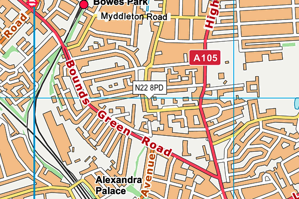 N22 8PD map - OS VectorMap District (Ordnance Survey)