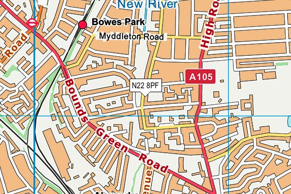 N22 8PF map - OS VectorMap District (Ordnance Survey)