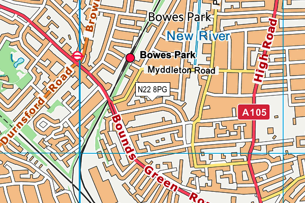 N22 8PG map - OS VectorMap District (Ordnance Survey)