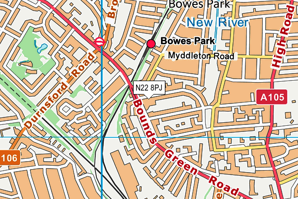 N22 8PJ map - OS VectorMap District (Ordnance Survey)