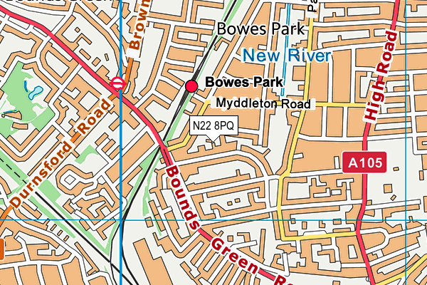 N22 8PQ map - OS VectorMap District (Ordnance Survey)