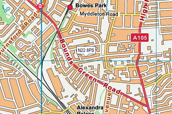 N22 8PS map - OS VectorMap District (Ordnance Survey)