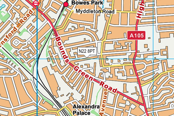 N22 8PT map - OS VectorMap District (Ordnance Survey)