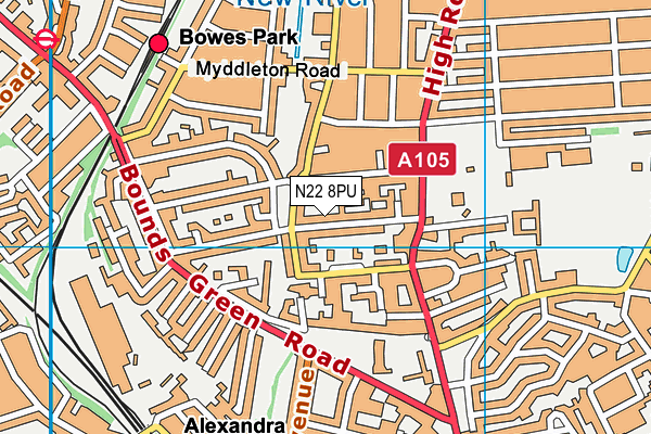 N22 8PU map - OS VectorMap District (Ordnance Survey)