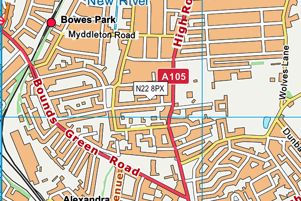 N22 8PX map - OS VectorMap District (Ordnance Survey)