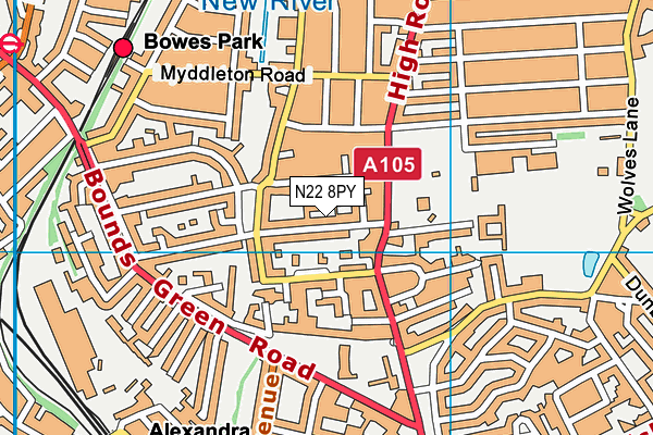 N22 8PY map - OS VectorMap District (Ordnance Survey)