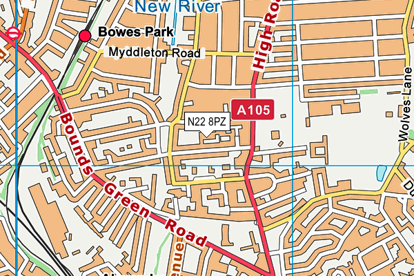 N22 8PZ map - OS VectorMap District (Ordnance Survey)