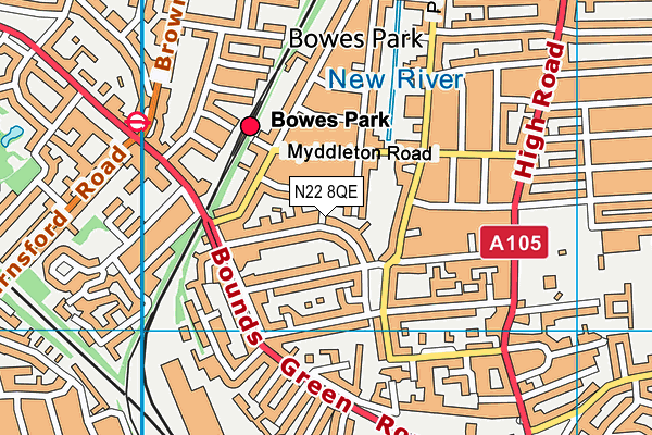 N22 8QE map - OS VectorMap District (Ordnance Survey)