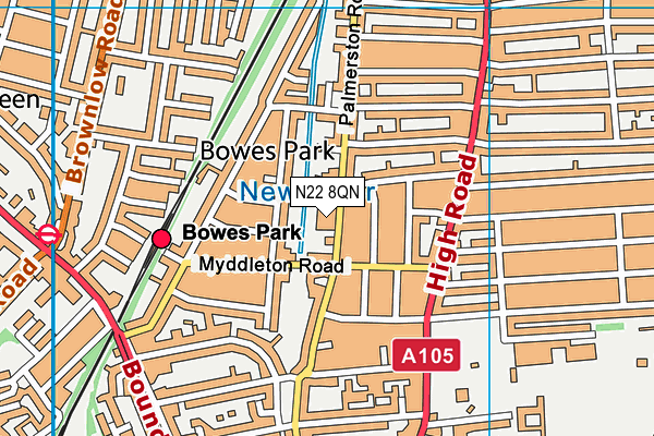 N22 8QN map - OS VectorMap District (Ordnance Survey)