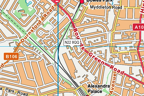 N22 8QQ map - OS VectorMap District (Ordnance Survey)