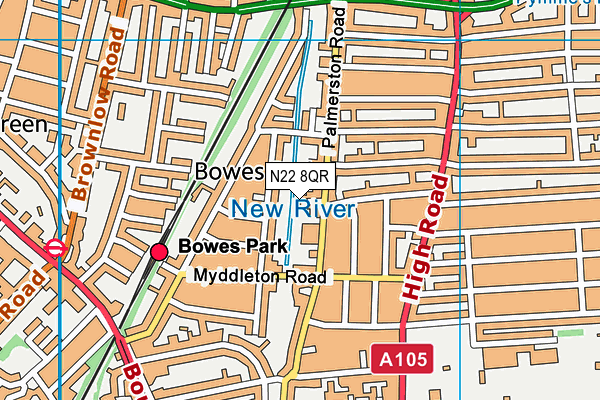 N22 8QR map - OS VectorMap District (Ordnance Survey)