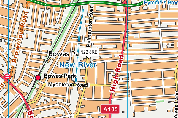 N22 8RE map - OS VectorMap District (Ordnance Survey)