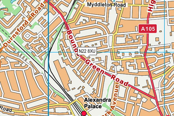 N22 8XU map - OS VectorMap District (Ordnance Survey)