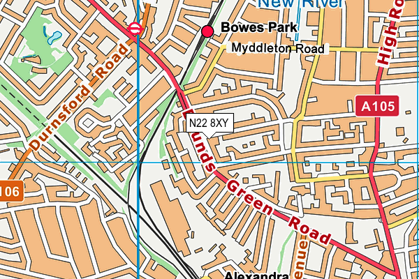 N22 8XY map - OS VectorMap District (Ordnance Survey)