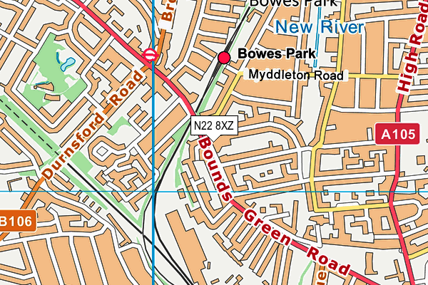 N22 8XZ map - OS VectorMap District (Ordnance Survey)