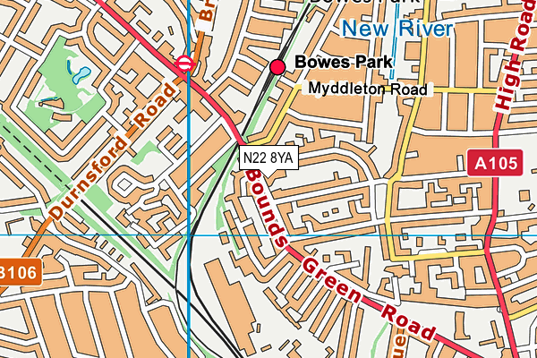 N22 8YA map - OS VectorMap District (Ordnance Survey)