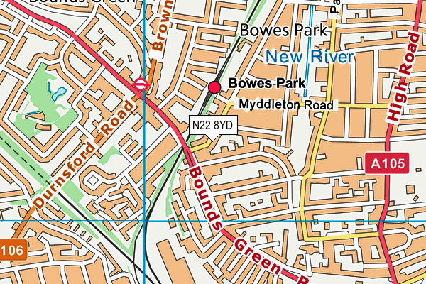 N22 8YD map - OS VectorMap District (Ordnance Survey)