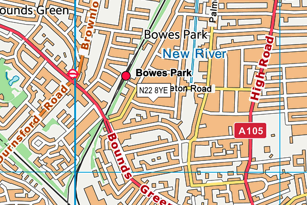 N22 8YE map - OS VectorMap District (Ordnance Survey)