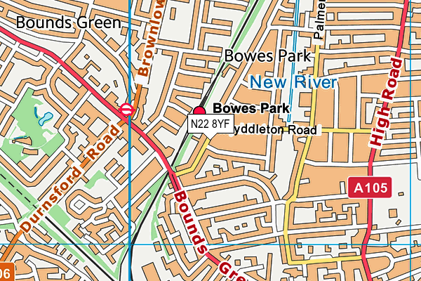 N22 8YF map - OS VectorMap District (Ordnance Survey)