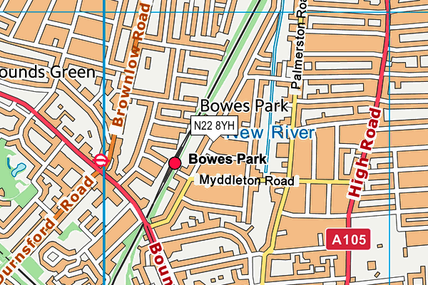 N22 8YH map - OS VectorMap District (Ordnance Survey)