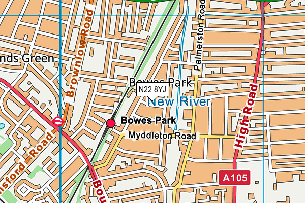 N22 8YJ map - OS VectorMap District (Ordnance Survey)