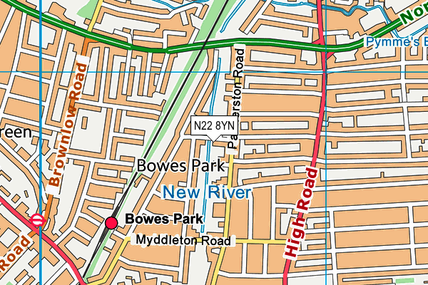 N22 8YN map - OS VectorMap District (Ordnance Survey)