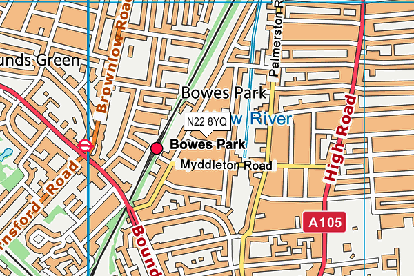 N22 8YQ map - OS VectorMap District (Ordnance Survey)