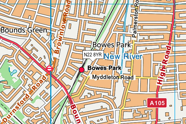 N22 8YR map - OS VectorMap District (Ordnance Survey)