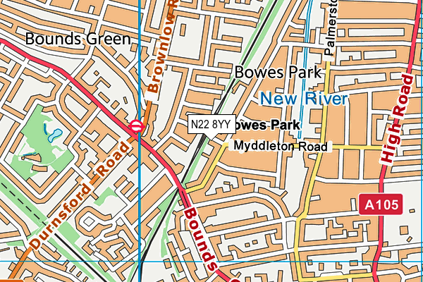 N22 8YY map - OS VectorMap District (Ordnance Survey)