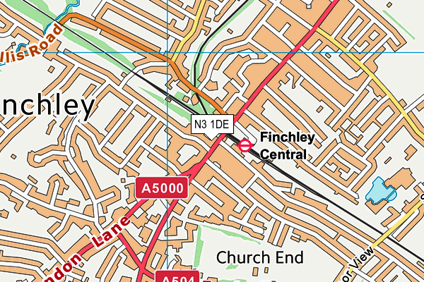 N3 1DE map - OS VectorMap District (Ordnance Survey)