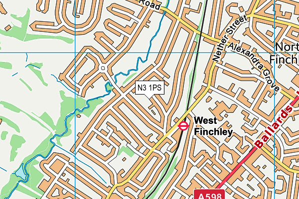 N3 1PS map - OS VectorMap District (Ordnance Survey)