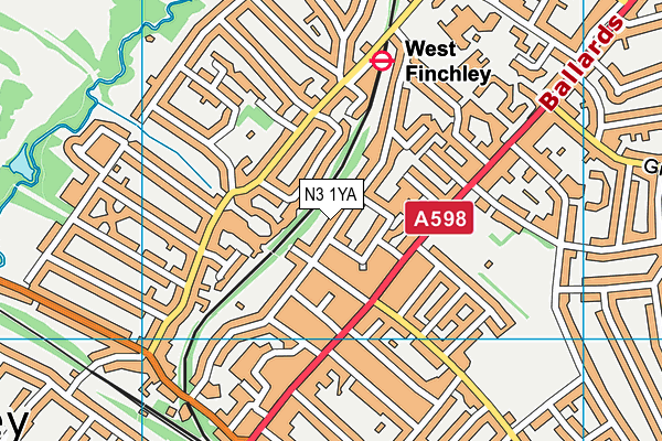 N3 1YA map - OS VectorMap District (Ordnance Survey)