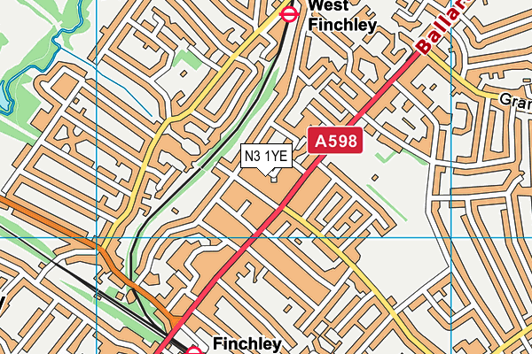 N3 1YE map - OS VectorMap District (Ordnance Survey)