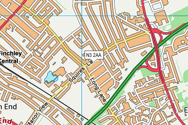N3 2AA map - OS VectorMap District (Ordnance Survey)