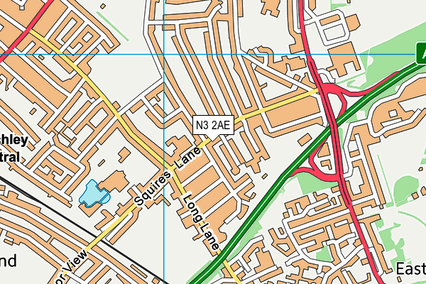 N3 2AE map - OS VectorMap District (Ordnance Survey)