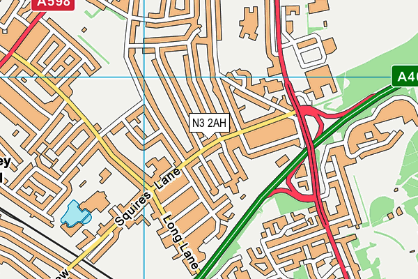 N3 2AH map - OS VectorMap District (Ordnance Survey)