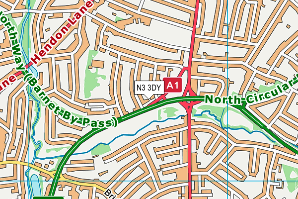 N3 3DY map - OS VectorMap District (Ordnance Survey)