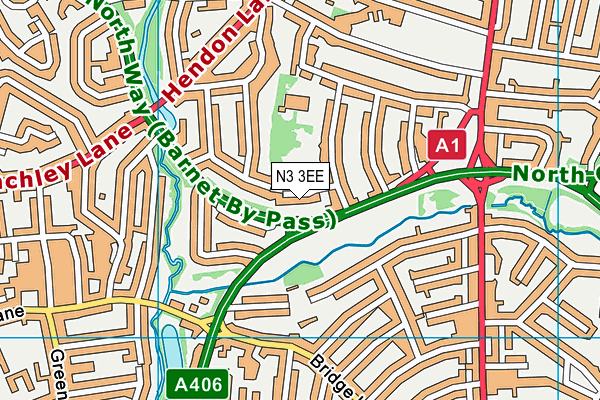 N3 3EE map - OS VectorMap District (Ordnance Survey)