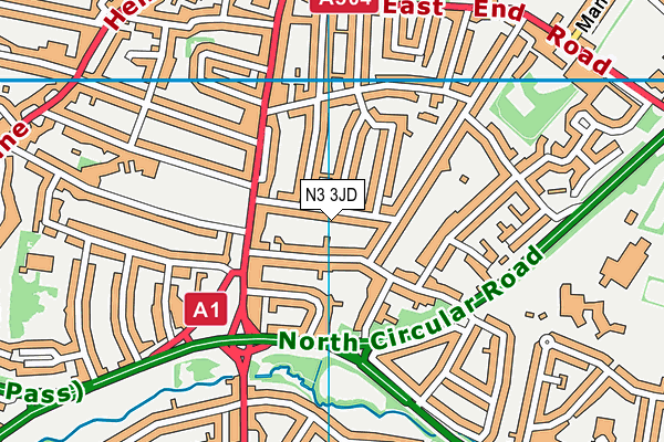 N3 3JD map - OS VectorMap District (Ordnance Survey)