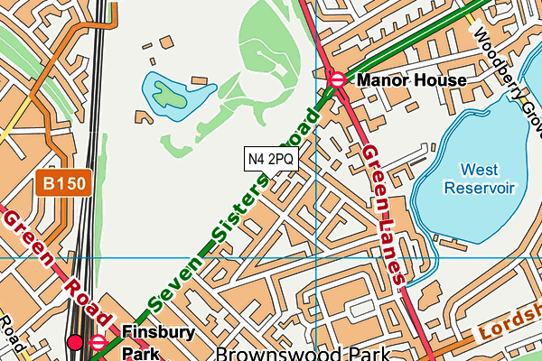 N4 2PQ map - OS VectorMap District (Ordnance Survey)