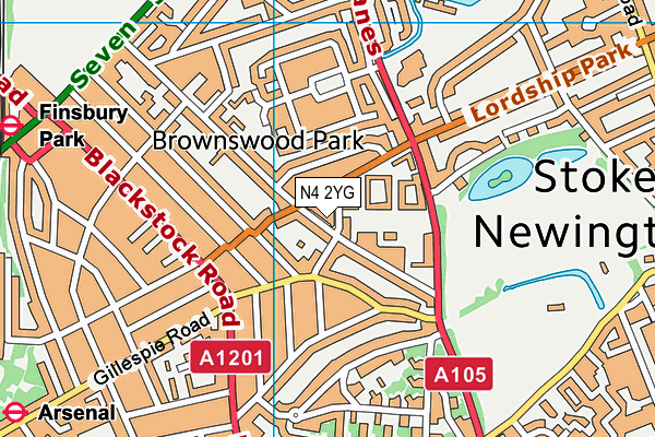 N4 2YG map - OS VectorMap District (Ordnance Survey)