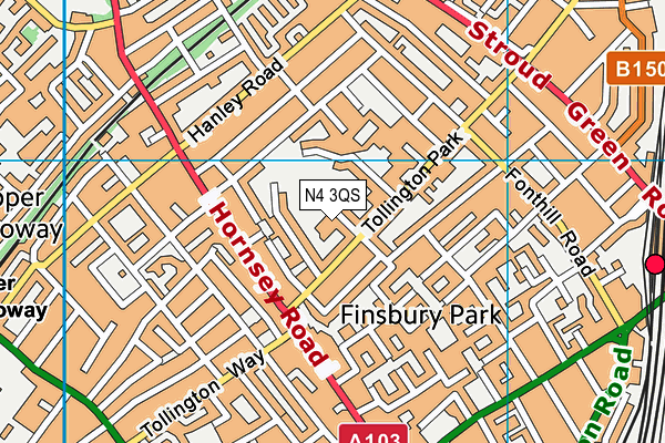 N4 3QS map - OS VectorMap District (Ordnance Survey)