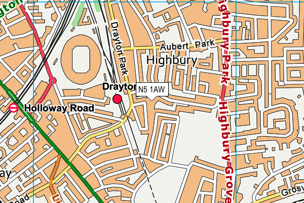 N5 1AW map - OS VectorMap District (Ordnance Survey)