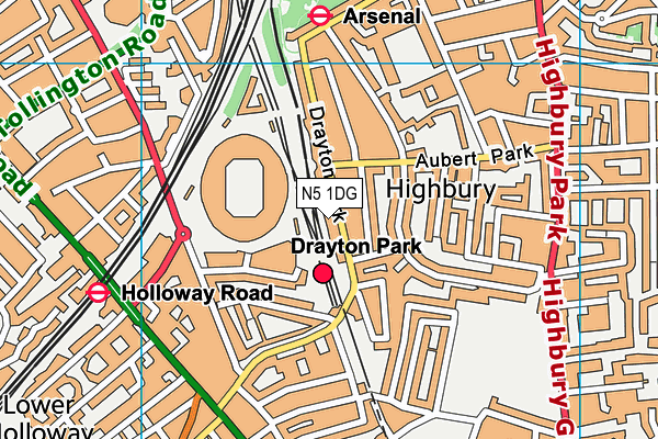 N5 1DG map - OS VectorMap District (Ordnance Survey)