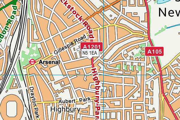 N5 1EA map - OS VectorMap District (Ordnance Survey)