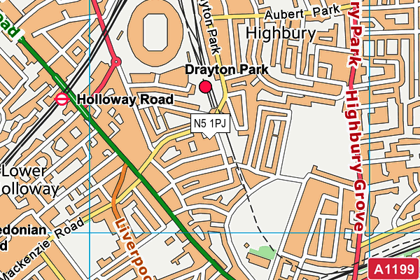 Drayton Park Primary School map (N5 1PJ) - OS VectorMap District (Ordnance Survey)
