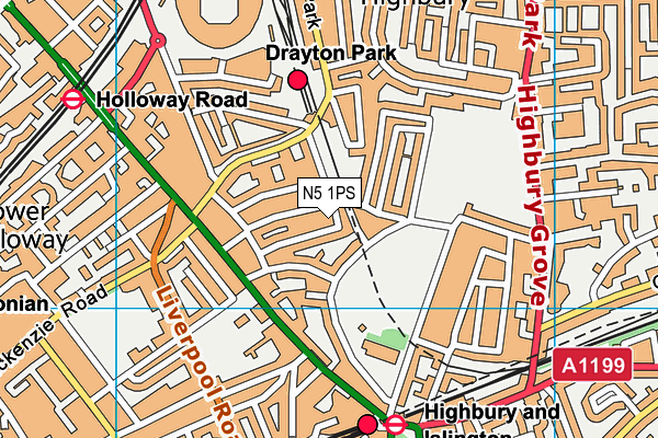 N5 1PS map - OS VectorMap District (Ordnance Survey)