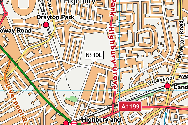 N5 1QL map - OS VectorMap District (Ordnance Survey)
