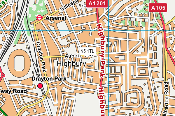 N5 1TL map - OS VectorMap District (Ordnance Survey)