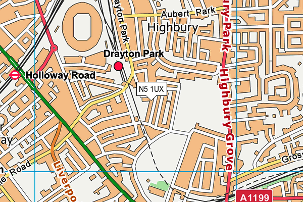 N5 1UX map - OS VectorMap District (Ordnance Survey)